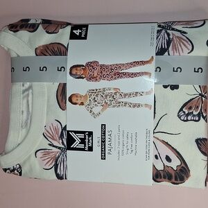 Girls Organic Cotton Pajama Set Butterfly & Flower 4 Piece Size 5 Member's Mark